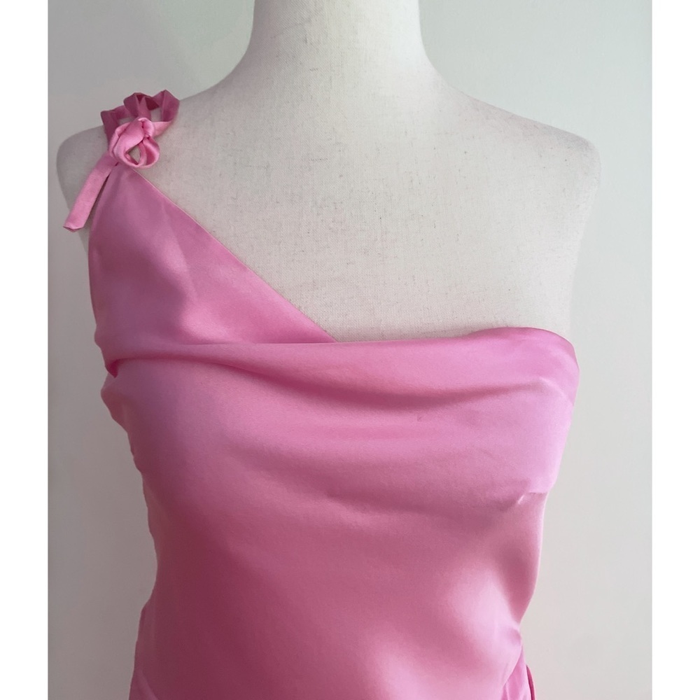 Nwt Silk Maison Pink One Shoulder Draped Asymmetrical Ruched Silk Mini Dress Xs — image 5 of 8